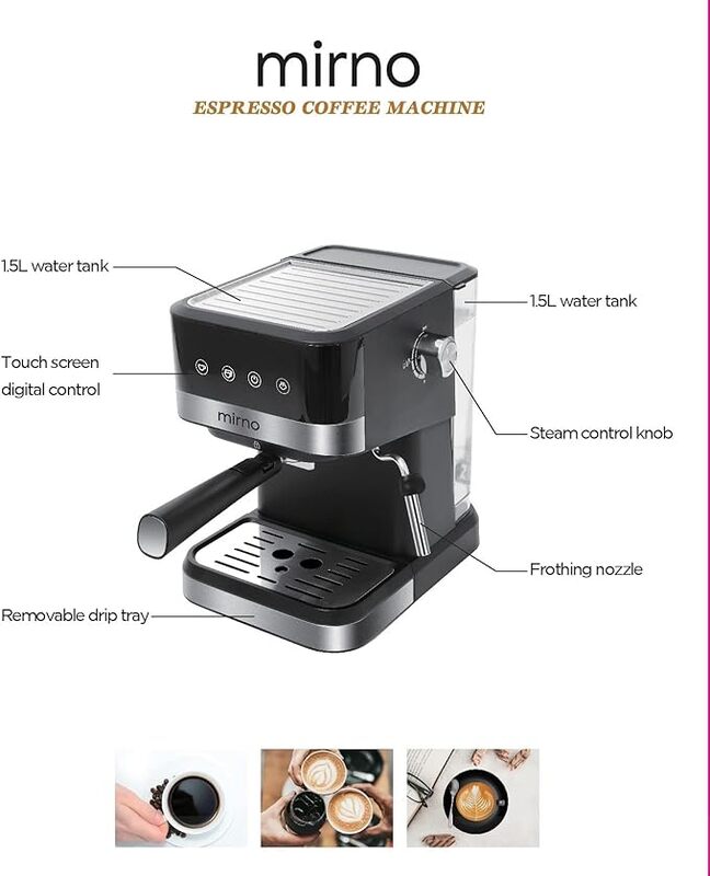 Mirno Espresso Coffee Machine 20 Bar with Touch Sensing Functions